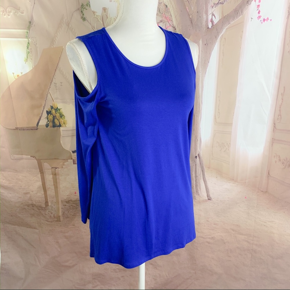 NEW Vince Camuto Blue Cold Shoulder Blouse - Picture 4 of 7